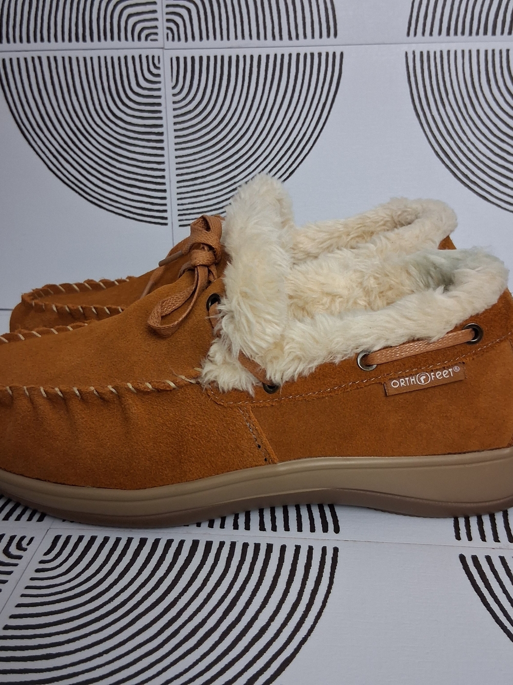 Orthofeet Womens 10 Wide Brown Faux Fur Lined Comfort Slip On Moccasin Slippers - Picture 4 of 13